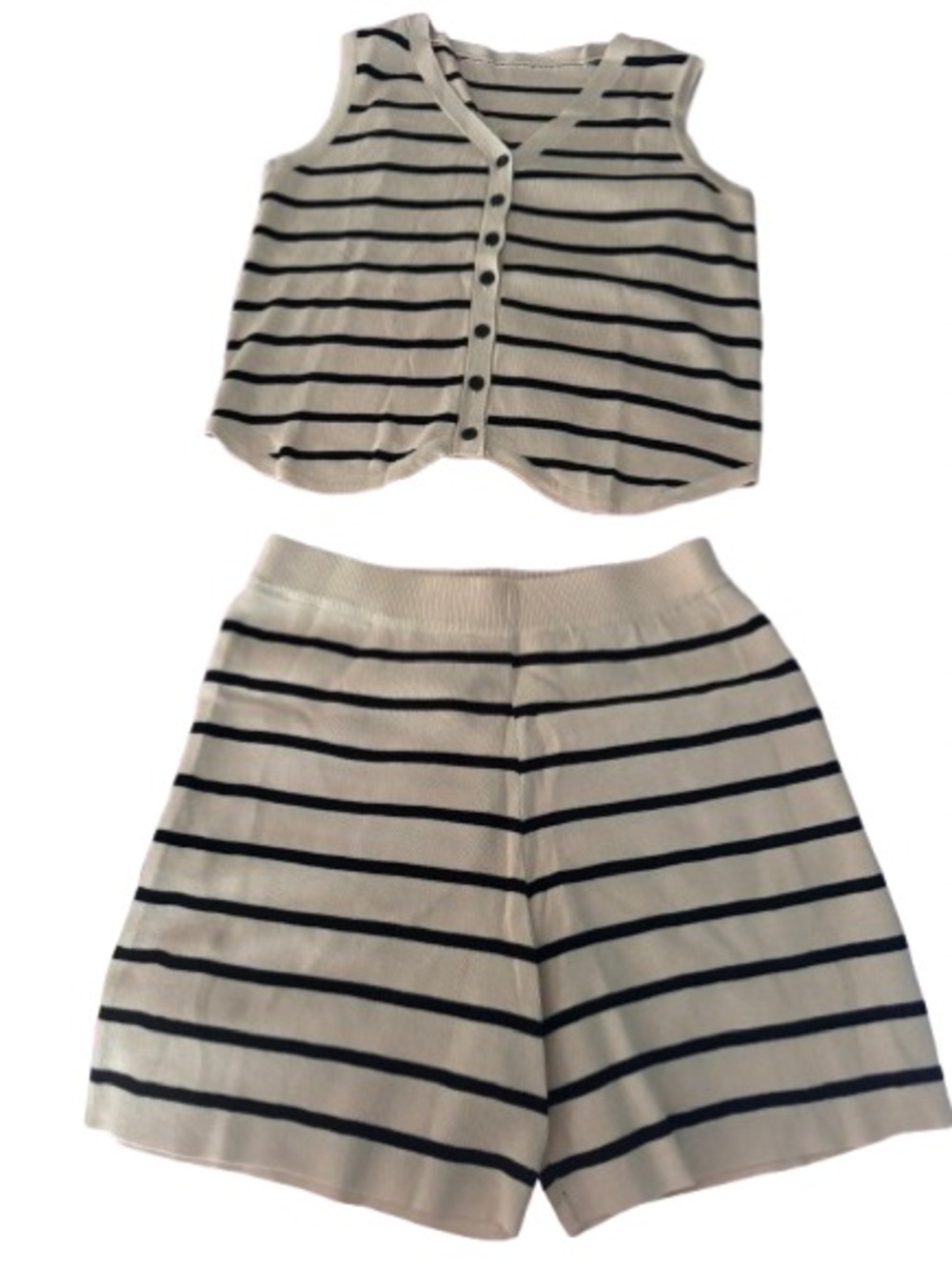 Striped Knit Two-Piece Skirt Set - Cream & Black